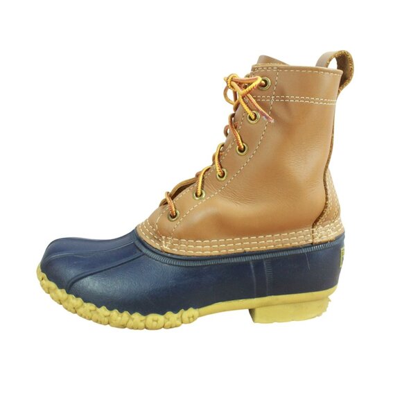 LL Bean Women's Blue Leather 8" Lace Up Unlined Ankle Duck Boots Size 7 M - Picture 1 of 10